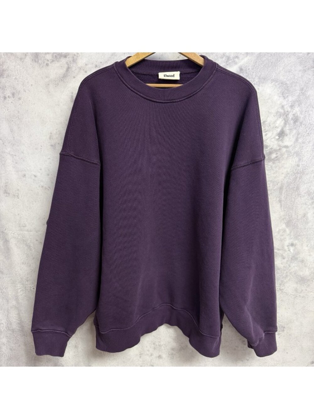 Elwood Organic Cotton Crew Neck Sweatshirt Pullover Eggplant Blank Mens Large